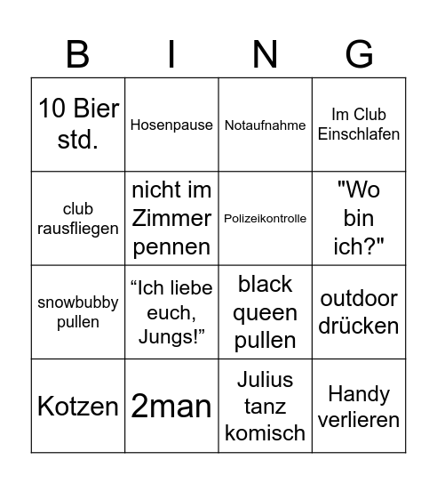 Ibiza Bingo Card