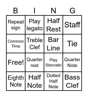 MUSIC THEORY BINGO JK1 Bingo Card