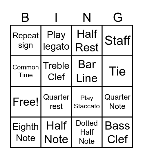 MUSIC THEORY BINGO JK1 Bingo Card