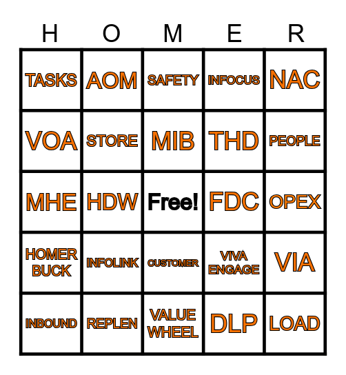 HOME DEPOT BINGO Card