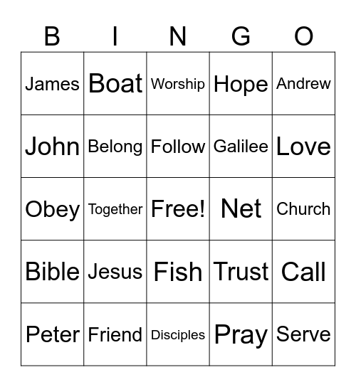 Jesus calls the Disciples Bingo Card