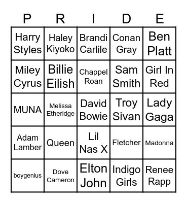 Pride Music Bingo Card
