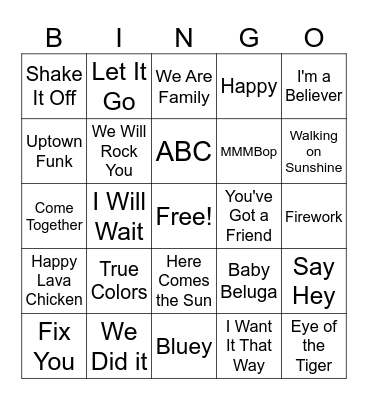 SINGO Bingo Card