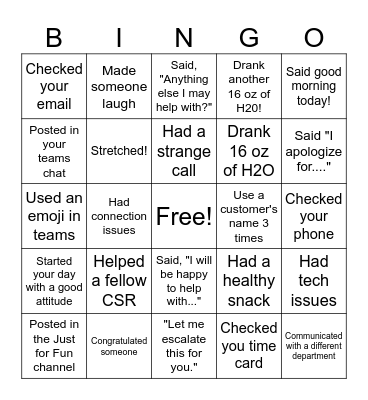 Virtual Work Bingo! Bingo Card