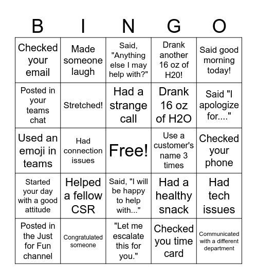 Virtual Work Bingo! Bingo Card