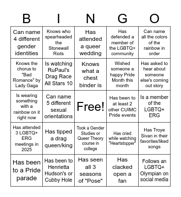 CUIMC Pride Mixer Bingo Card