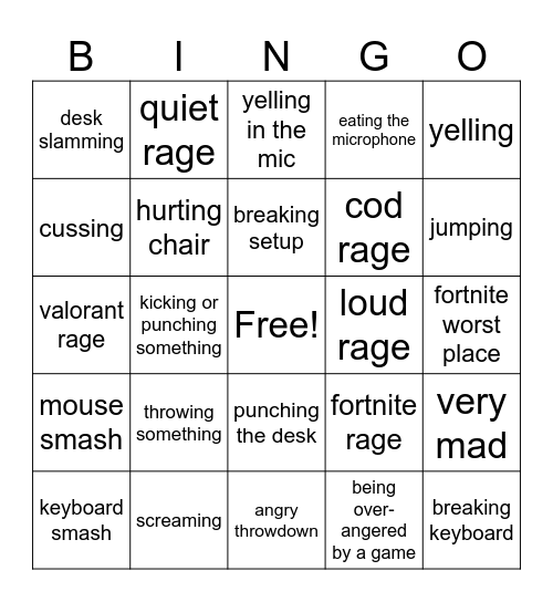 raging gamers and streamers Bingo Card