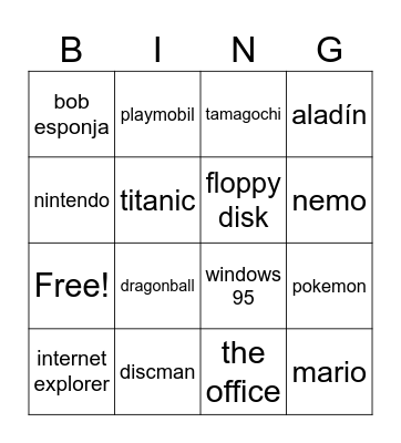 Años 90 Bingo Card