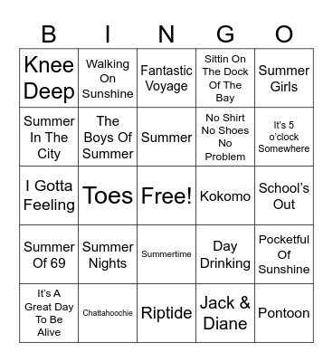 Summer Sunshine & Boating Mix Bingo Card