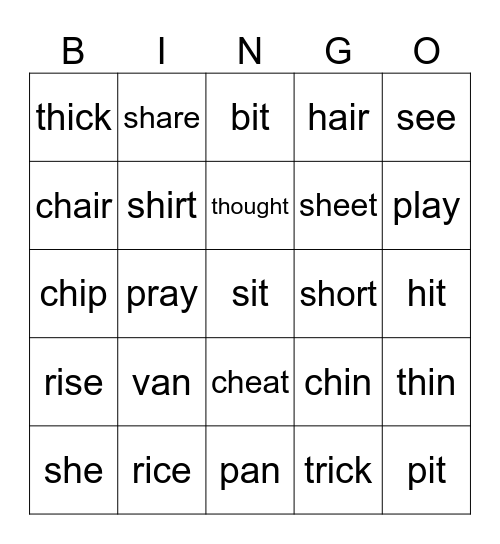 Pronunciation Bingo Card