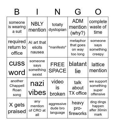 All Mans 6/2025 Bingo Card