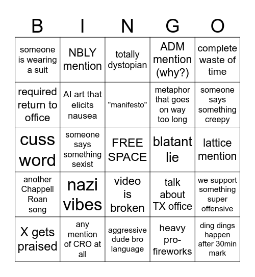 All Mans 6/2025 Bingo Card