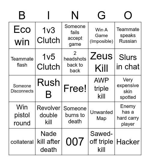 CS Evening Bingo Card