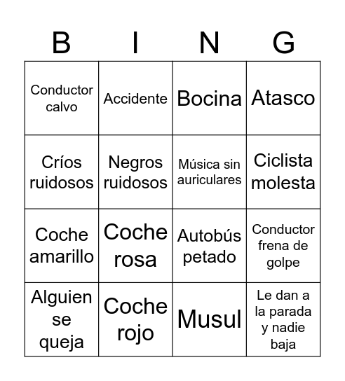Bingobus Bingo Card