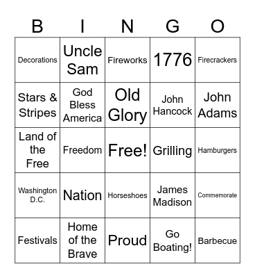 Patriotic Bingo Card