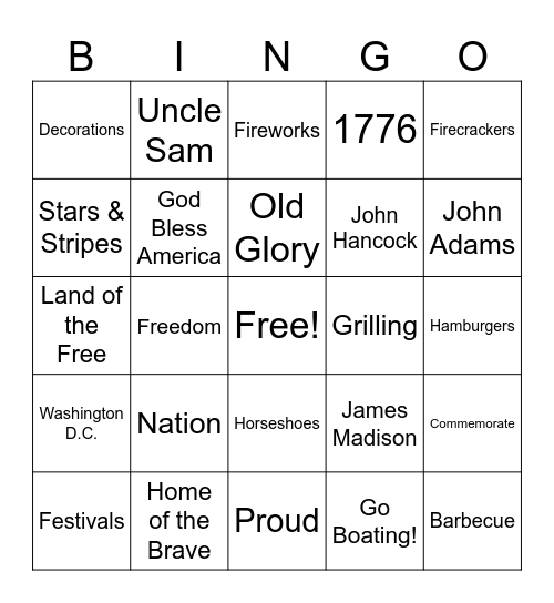Patriotic Bingo Card