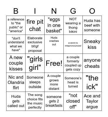 Love Island Bingo Card