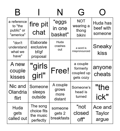 Love Island Bingo Card