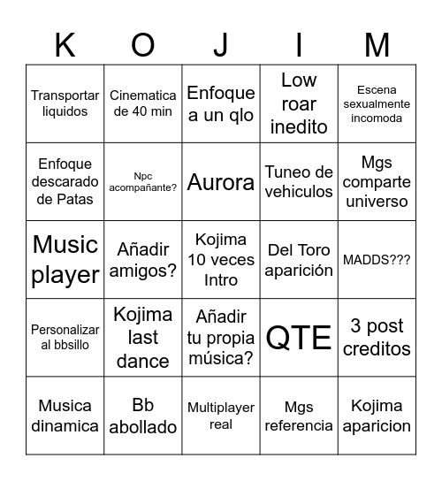 El regreso del uber Bingo Card