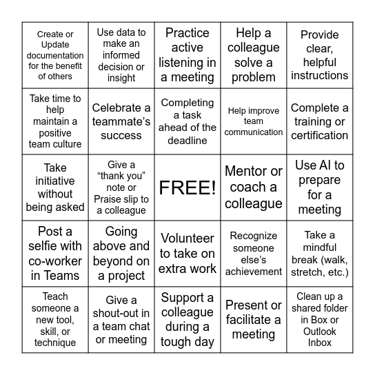 Recognition Bingo Card