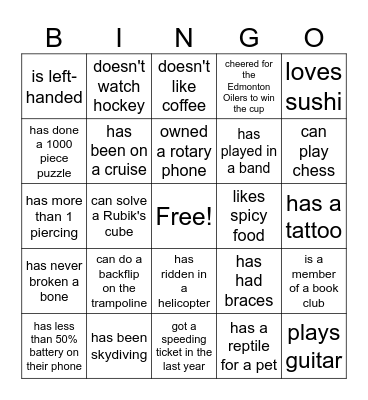 Reunion Bingo Card