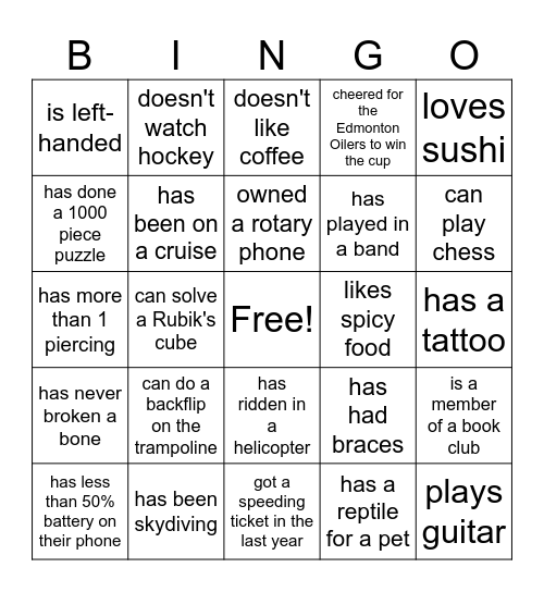 Reunion Bingo Card