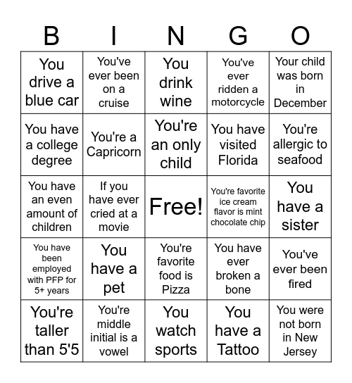 Eligibility Team Bingo Card