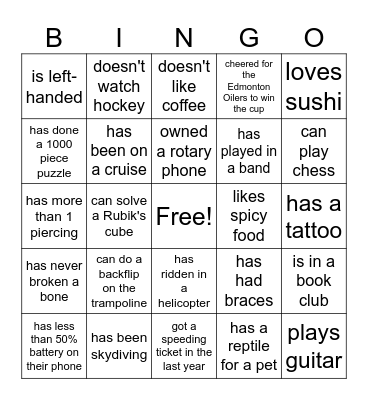 Reunion Bingo Card