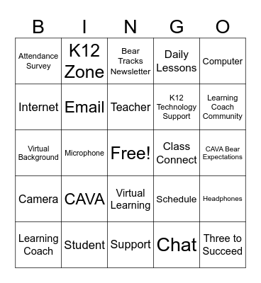 California Virtual Academies Bingo Card