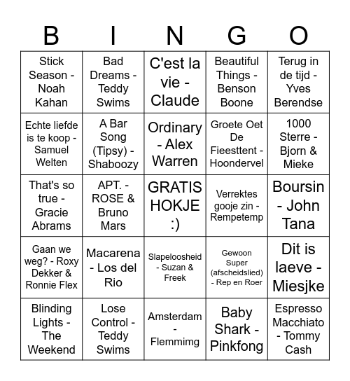 Muziekbingo Lambertus Bingo Card