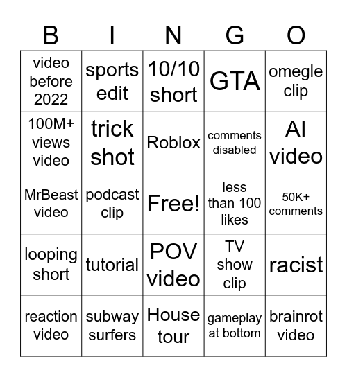 Untitled Bingo Card