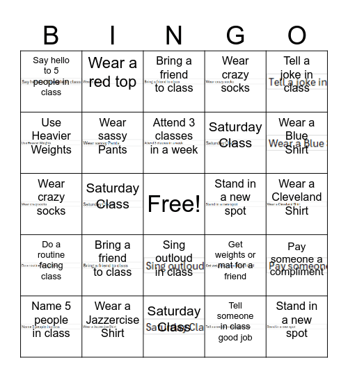 Jazzercise Summer Fun Bingo Card