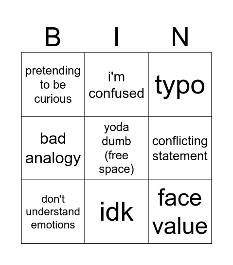 yoda bingo Card