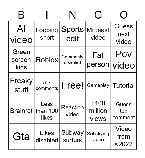 Untitled Bingo Card