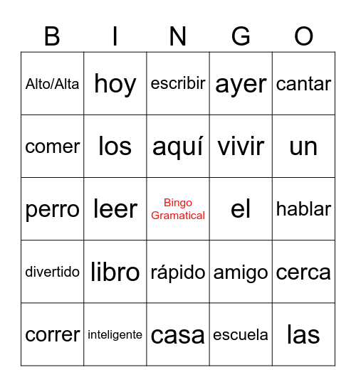 BINGO GRAMATICAL Bingo Card