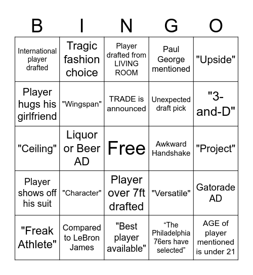 NBA Draft Bingo Card