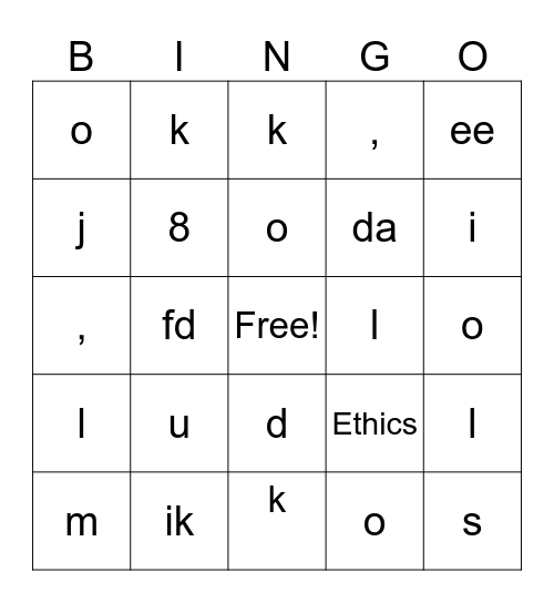 ETHICS Bingo Card
