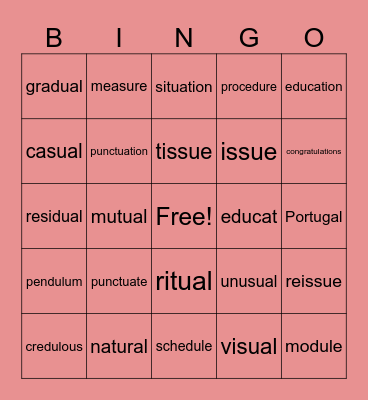 tu/du/su Bingo Card