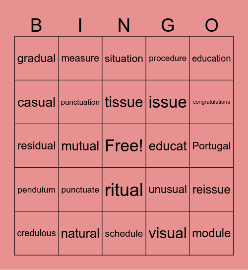 tu/du/su Bingo Card