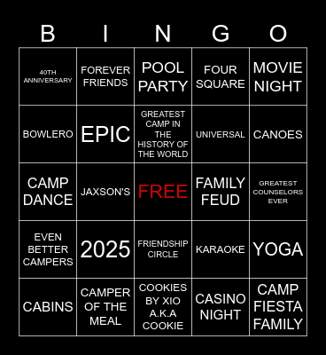 C A M P   F I E S T A   C A S I N O   N I G H T Bingo Card