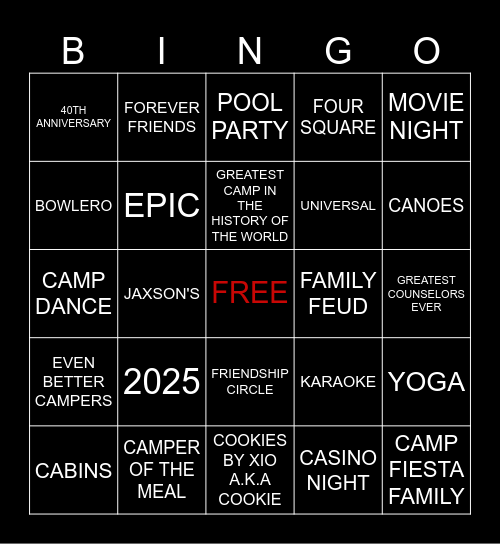 C A M P   F I E S T A   C A S I N O   N I G H T Bingo Card
