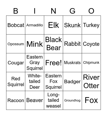 Missouri Wildlife Bingo Card