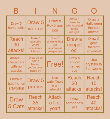 ArtFight 2025 Bingo Card