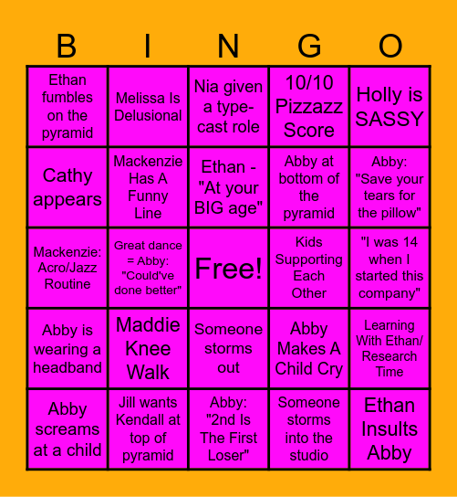 MyEnragedDanceMoms S4 Bingo Card Bingo Card
