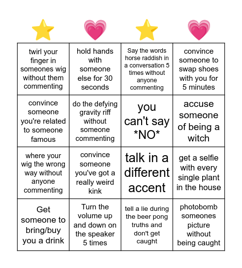 wig night midnight missions Bingo Card