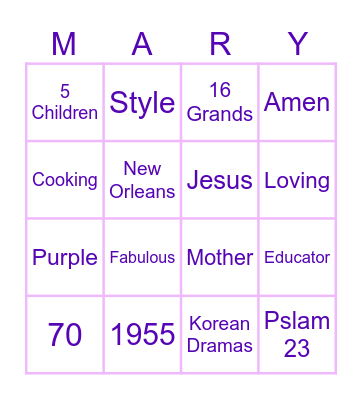 Mary’s 70th Rodeo Bingo Card