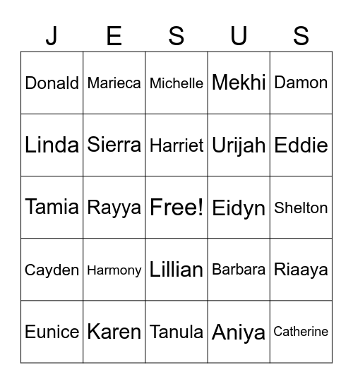 NAME GAME Bingo Card