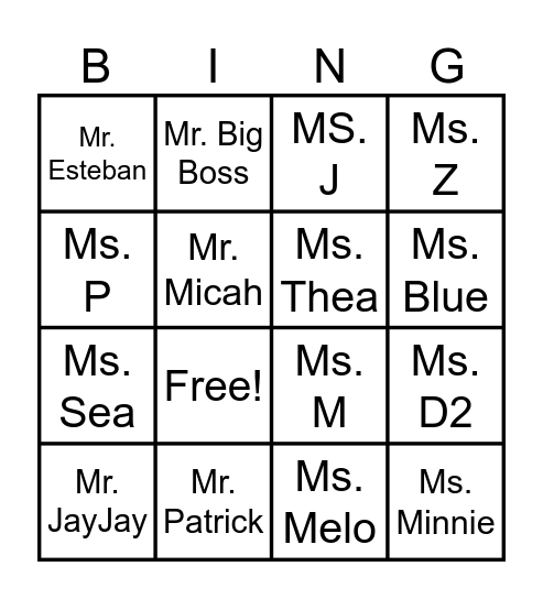 Summer Camp Staff Bingo Card