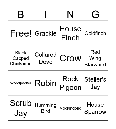U T A H    B i r b s !!! Bingo Card