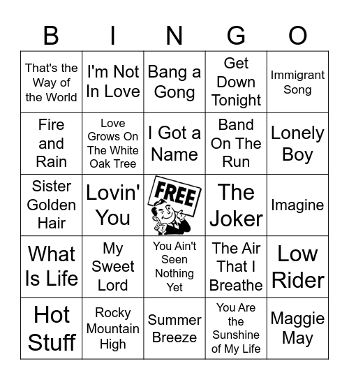70's Essentials Bingo Card